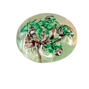 Vintage Green, White, Purple Paperweight   2" x 2 3/4"